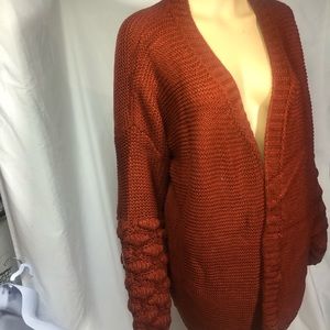 Women open Front textures sleeve knit woven cardigan
